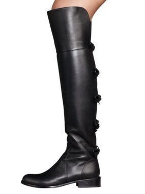 Valentino Black Over-The-Knee Riding Boots with Bows Sz 37 1/2
